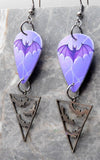 Purple Bat Guitar Pick Earrings with Stainless Steel Bat Charm Dangles