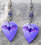 Purple Bat Guitar Pick Earrings with Purple Swarovski Crystals