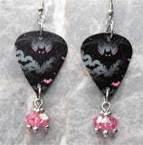 Black and Pink Bats Guitar Pick Earrings with Pink AB Swarovski Crystal Dangles