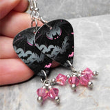 Black and Pink Bats Guitar Pick Earrings with Pink AB Swarovski Crystal Dangles