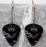 Black and Pink Bats Dangling Guitar Pick Earrings