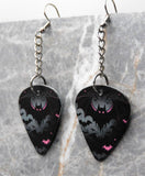 Black and Pink Bats Dangling Guitar Pick Earrings