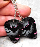 Black and Pink Bats Dangling Guitar Pick Earrings