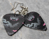 Black and Pink Bats Dangling Guitar Pick Earrings