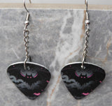 Black and Pink Bats Dangling Guitar Pick Earrings