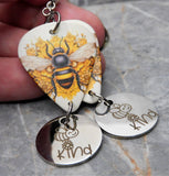 Bee Guitar Pick Earrings with Stainless Steel Be Kind Charms