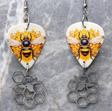 Bee Guitar Pick Earrings with Stainless Steel Bee and Honeycomb Dangles