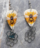 Bee Guitar Pick Earrings with Stainless Steel Bee and Honeycomb Dangles