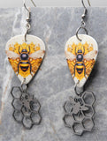 Bee Guitar Pick Earrings with Stainless Steel Bee and Honeycomb Dangles