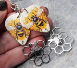 Bee Guitar Pick Earrings with Stainless Steel Bee and Honeycomb Dangles
