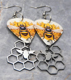 Bee Guitar Pick Earrings with Stainless Steel Bee and Honeycomb Dangles