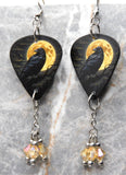 Raven In Front of a Full Moon Guitar Pick Earrings with Crystal Amber Swarovski Crystal Dangles