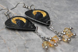 Raven In Front of a Full Moon Guitar Pick Earrings with Crystal Amber Swarovski Crystal Dangles