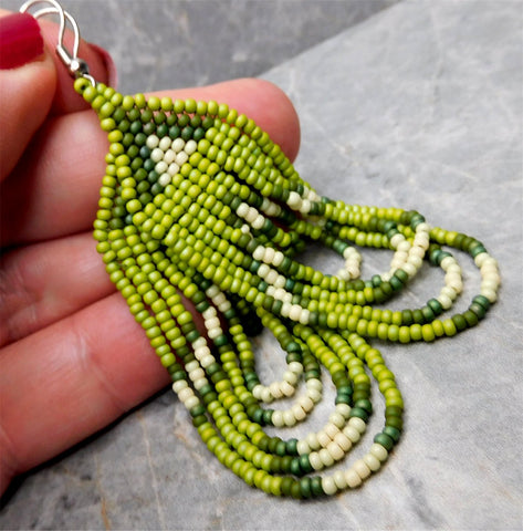 Shades of Green Looping Brick Stitch Earrings