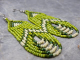 Shades of Green Looping Brick Stitch Earrings