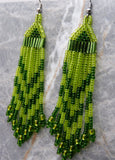 Shades of Green Brick Stitch Earrings with Long Tassels