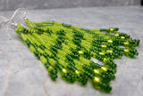 Shades of Green Brick Stitch Earrings with Long Tassels