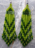 Shades of Green Brick Stitch Earrings with Long Tassels