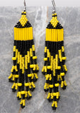 Yellow and Black Brick Stitch Earrings with Long Tassels