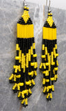 Yellow and Black Brick Stitch Earrings with Long Tassels