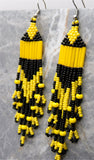 Yellow and Black Brick Stitch Earrings with Long Tassels