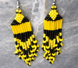 Yellow and Black Brick Stitch Earrings with Long Tassels
