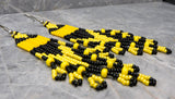 Yellow and Black Brick Stitch Earrings with Long Tassels