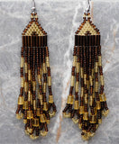 Two Shades of Brown Brick Stitch Earrings with Long Tassels