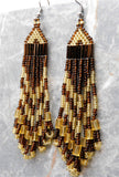 Two Shades of Brown Brick Stitch Earrings with Long Tassels