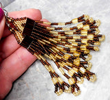 Two Shades of Brown Brick Stitch Earrings with Long Tassels