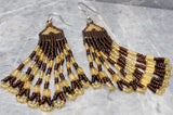 Two Shades of Brown Brick Stitch Earrings with Long Tassels