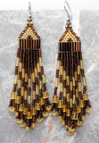 Two Shades of Brown Brick Stitch Earrings with Long Tassels