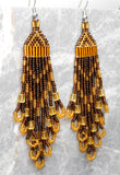 Two Shades of Brown Brick Stitch Earrings with Very Long Brown Tassels
