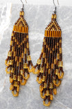 Two Shades of Brown Brick Stitch Earrings with Very Long Brown Tassels