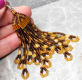 Two Shades of Brown Brick Stitch Earrings with Very Long Brown Tassels