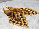 Two Shades of Brown Brick Stitch Earrings with Very Long Brown Tassels