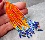 Sunset Sunrise Orange and Blue Brick Stitch Earrings with Long Tassels