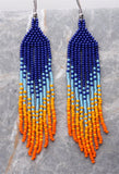 Sunrise Sunset Orange and Blue Brick Stitch Earrings with Long Tassels