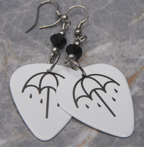 Bring Me The Horizon Guitar Pick Earrings with Black Swarovski Crystals