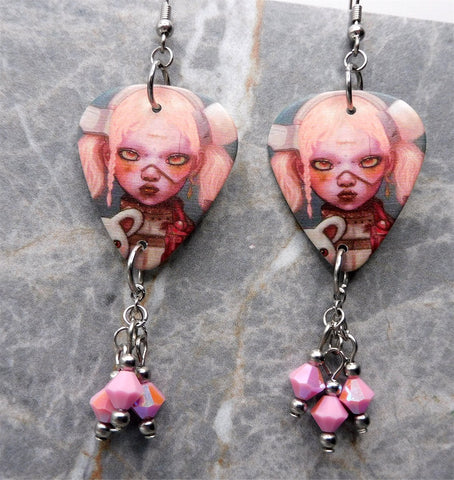 Bring Me The Horizon Post Human NeX GEn Guitar Pick Earrings with Pink AB Swarovski Crystals