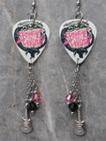 Bring Me The Horizon Sempiternal Guitar Pick Earrings with Pink Swarovski Crystal Dangles