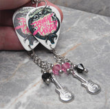 Bring Me The Horizon Sempiternal Guitar Pick Earrings with Pink Swarovski Crystal Dangles