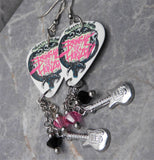 Bring Me The Horizon Sempiternal Guitar Pick Earrings with Pink Swarovski Crystal Dangles