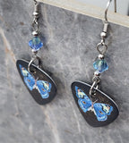 Blue Butterfly Guitar Pick Earrings with Blue Swarovski Crystals