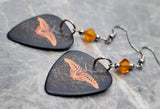 Shades of Orange Moth Guitar Pick Earrings with Orange Swarovski Crystals