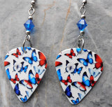 Red, White, and Blue Butterflies Guitar Pick Earrings with Capri Blue Swarovski Crystals
