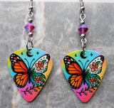 Monarch Butterfly Guitar Pick Earrings with Fuchsia ABx2 Swarovski Crystals