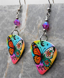 Monarch Butterfly Guitar Pick Earrings with Fuchsia ABx2 Swarovski Crystals
