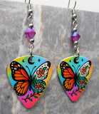 Monarch Butterfly Guitar Pick Earrings with Fuchsia ABx2 Swarovski Crystals
