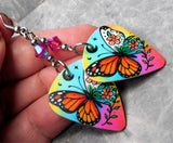 Monarch Butterfly Guitar Pick Earrings with Fuchsia ABx2 Swarovski Crystals